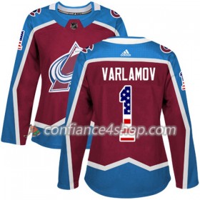 Adidas Maillot de Hockey Colorado Avalanche Semyon Varlamov 1 2017-2018 Rouge USA Flag Fashion Authentic - Femme